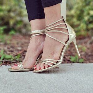 Women's Open Toe Strappy High Heels Sandals Ligth Gold Color